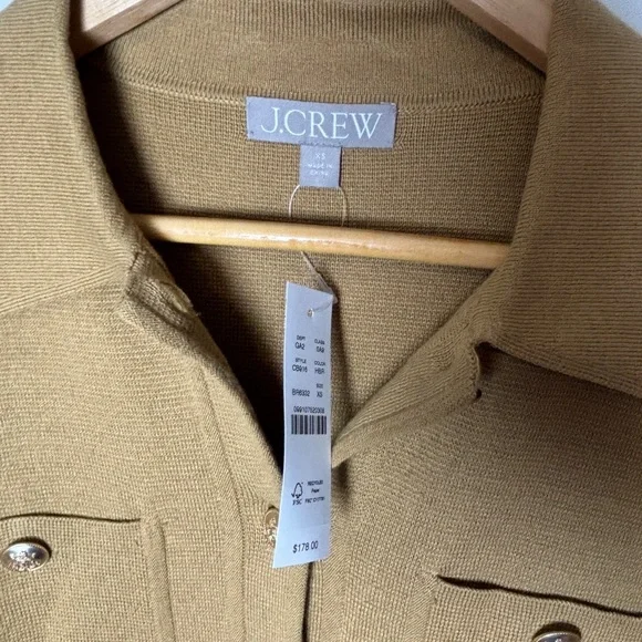 J.Crew, patch pocket sweater, lady jacket, cotton, honey, brown preppy XS NWT - Picture 3 of 6